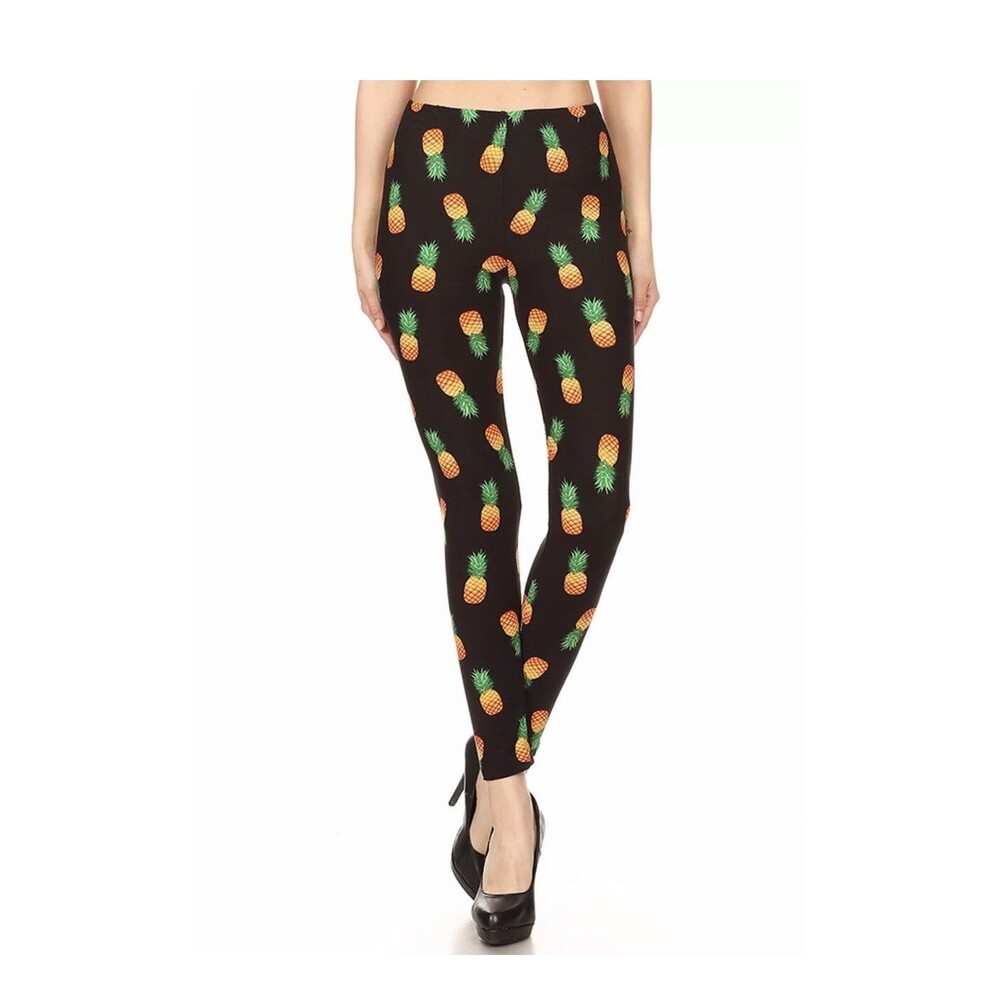 Pineapple On Black. Buttery Soft Leggings - Plus Size 12-18